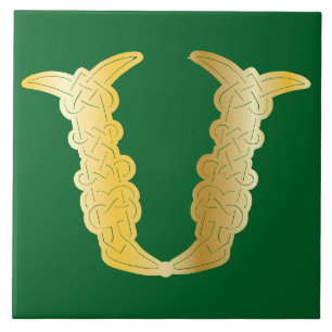 16th Century Celtic Knot Decorative Capital V Ceramic Tile