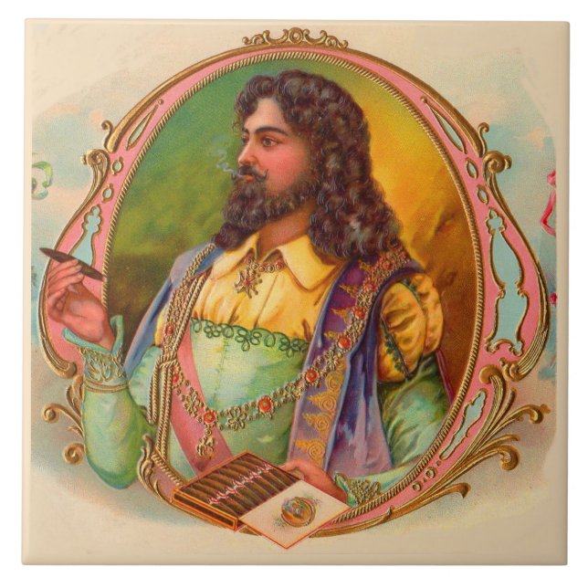 16th century cigar smoker ceramic tile (Front)