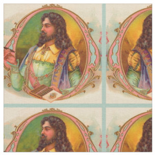 16th century cigar smoker cigar box label print fabric