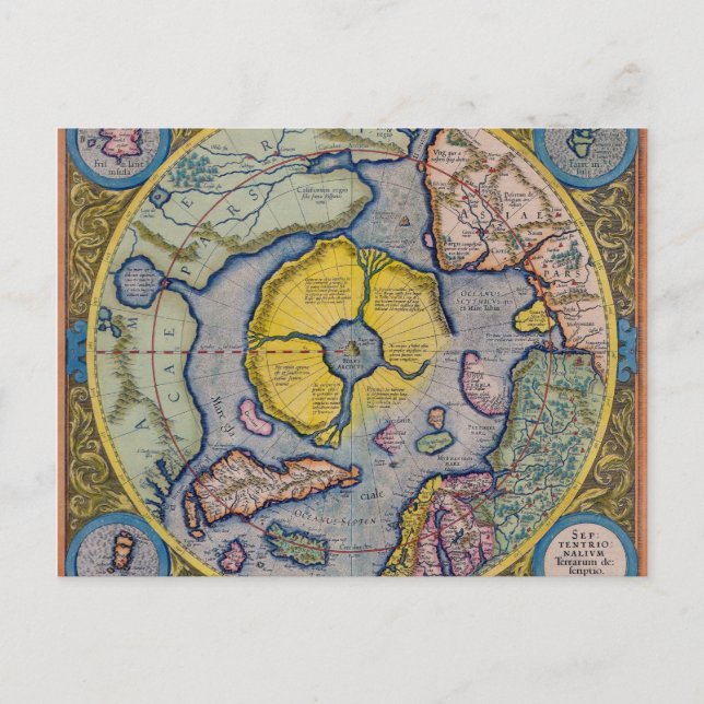 16th Century Mercator North Pole Map Postcard (Front)