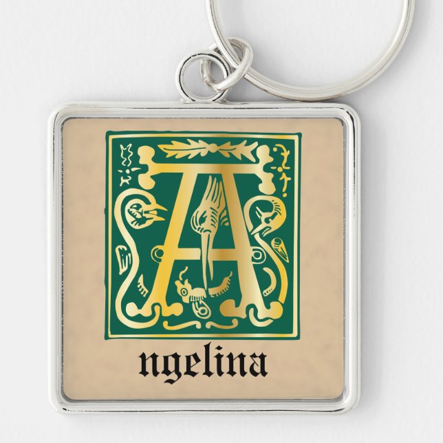 16th Century Mythic Creatures Decorative Capital A Key Ring (Front)