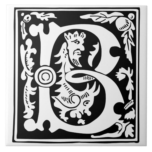 16th Century Mythic Creatures Decorative Capital B Ceramic Tile (Front)