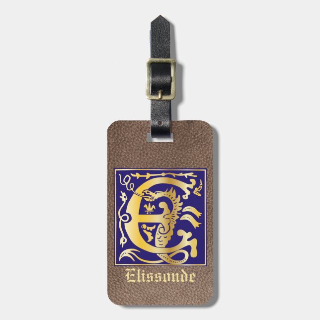 16th Century Mythic Creatures Decorative Capital E Luggage Tag (Front Vertical)
