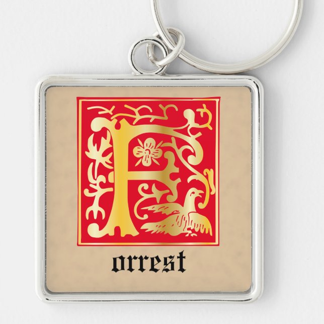 16th Century Mythic Creatures Decorative Capital F Key Ring (Front)