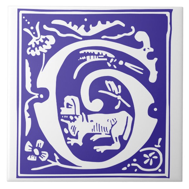 16th Century Mythic Creatures Decorative Capital G Ceramic Tile (Front)
