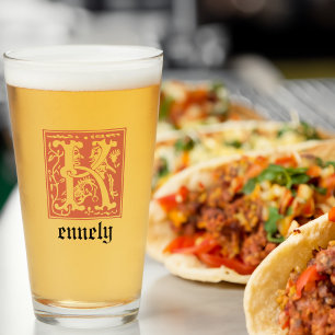 16th Century Mythic Creatures Decorative Capital K Glass