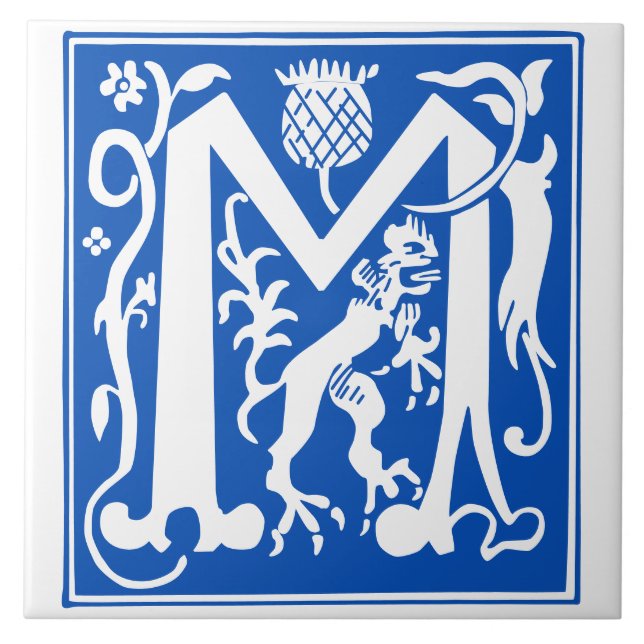 16th Century Mythic Creatures Decorative Capital M Ceramic Tile (Front)