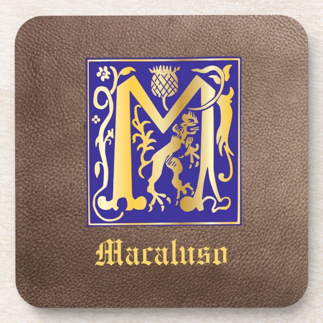 16th Century Mythic Creatures Decorative Capital M Coaster (Front)