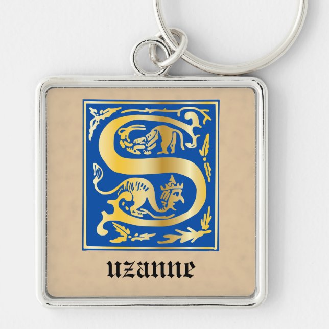 16th Century Mythic Creatures Decorative Capital S Key Ring (Front)