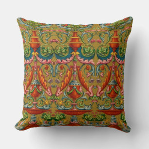16th century winged sphynx fountain flowers fronds cushion