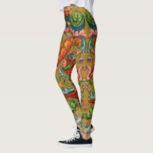 16th century winged sphynx fountain flowers fronds leggings