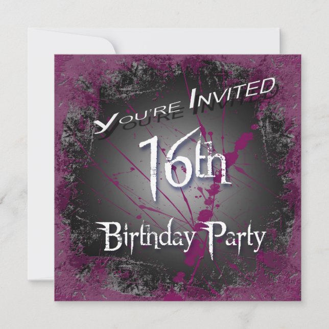16th Grunge Birthday Party Invitations (Front)