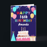 16th Happy Birthday Balloons Cake Navy Blue Card<br><div class="desc">16th Happy Birthday Colourful Balloons Cake Navy Blue with personalised name. For further customisation,  please click the "Customise it" button and use our design tool to modify this template.</div>