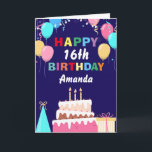 16th Happy Birthday Balloons Cake Navy Blue Card<br><div class="desc">16th Happy Birthday Colourful Balloons Cake Navy Blue with personalised name. For further customisation,  please click the "Customise it" button and use our design tool to modify this template.</div>