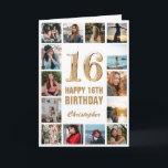 16th Happy Birthday Gold and White Photo Collage Card<br><div class="desc">16th Happy Birthday Gold and White Photo Collage Birthday Card. For further customisation,  please click the "Customise it" button and use our design tool to modify this template.</div>