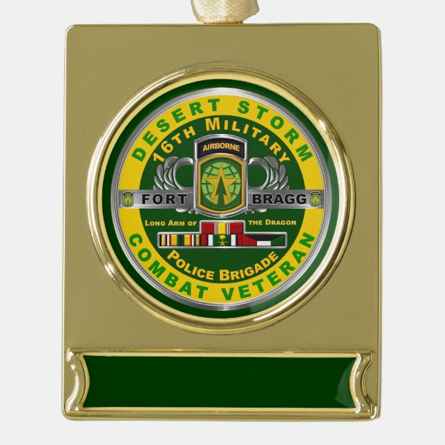 16th Military Police Brigade Desert Storm Veteran  Gold Plated Banner Ornament (Front)