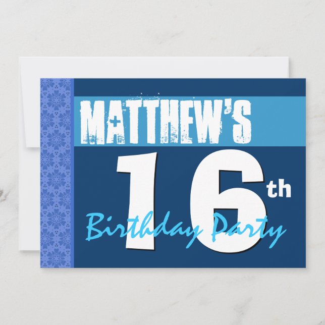 16th Modern Blue Star Pattern Teen Birthday Invitation (Front)