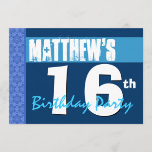 16th Modern Blue Star Pattern Teen Birthday Invitation