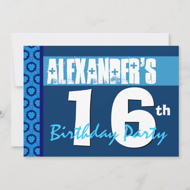 16th Modern Blue Teen Birthday Party Invitation (Front)