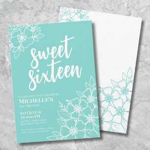 16th Modern Floral Sweet Sixteen Birthday Party Invitation