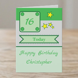 16th name stars green birthday card