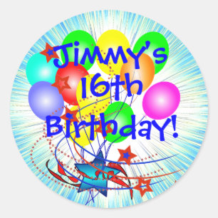 16th Or Any Age & Name Fun Birthday Stickers