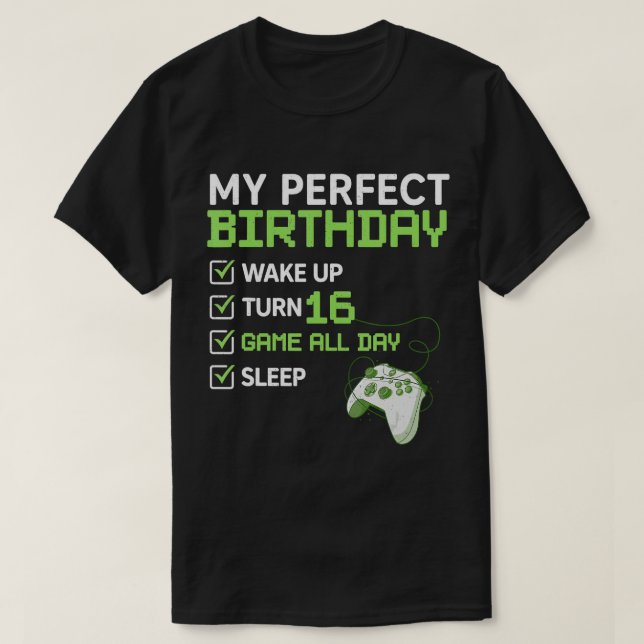16th Perfect Birthday Boys Gaming 16 Years Old Gif T-Shirt (Design Front)