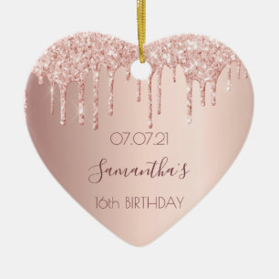 16th sixteenth birthday rose gold glitter pink 16 ceramic ornament