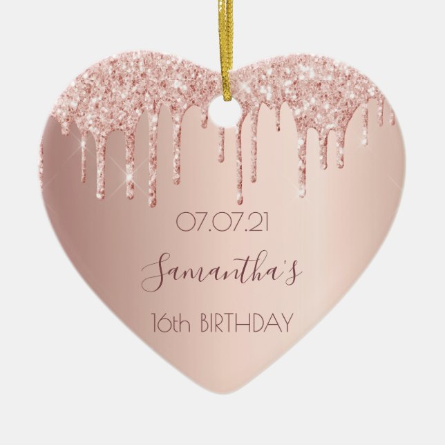 16th sixteenth birthday rose gold glitter pink 16 ceramic ornament (Front)