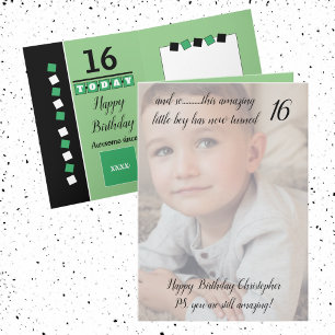 16th still amazing green and black birthday photo card