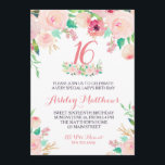 16TH SWEET SIXTEEN birthday pink Floral Invitation<br><div class="desc">16TH SWEET SIXTEEN birthday pink Floral Invitation</div>