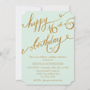 16th Sweet Sixteen Sixteenth Birthday Party Ticket Invitation