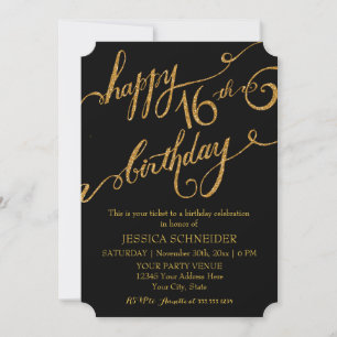 16th Sweet Sixteen Sixteenth Birthday Party Ticket Invitation