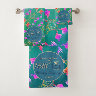 16th Wax & Statice Flower Anniversary Bath Towel Set