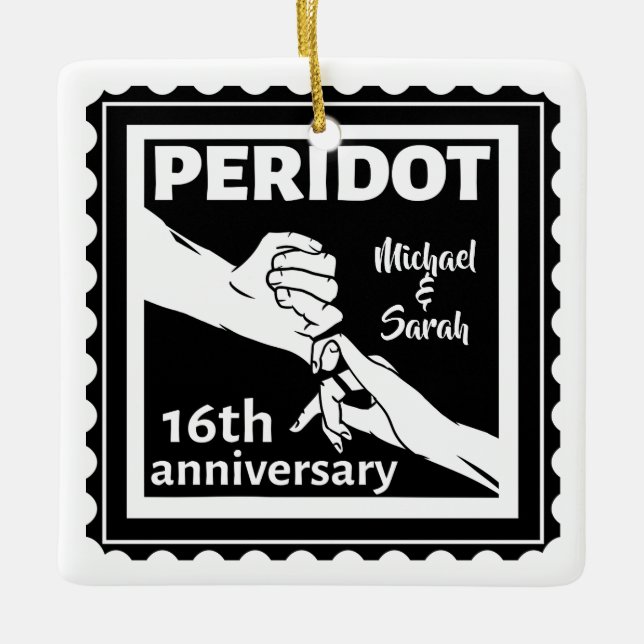 16th wedding anniversary black and white hands ceramic ornament (Front)
