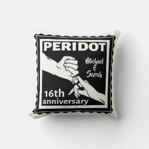 16th wedding anniversary black and white hands cushion