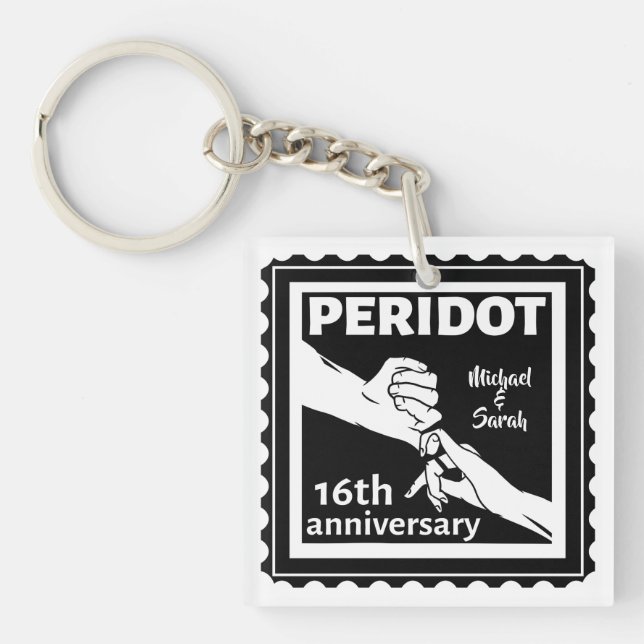 16th wedding anniversary black and white hands key ring (Front)