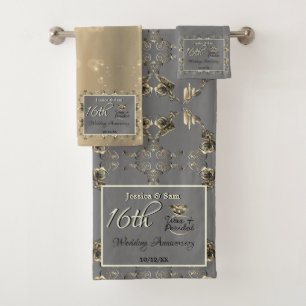 16th Wedding Anniversary Candles & Statice Flower Bath Towel Set