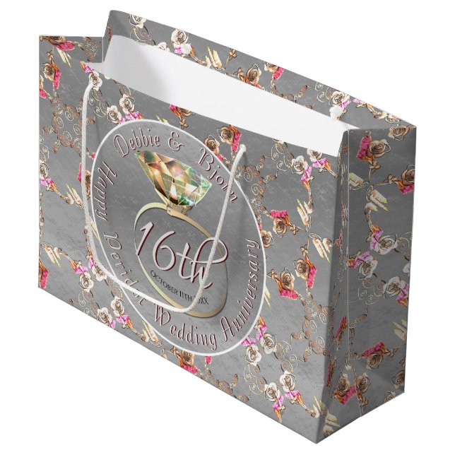 16th Wedding Anniversary Peridot, Candles, Statice Large Gift Bag (Front Angled)