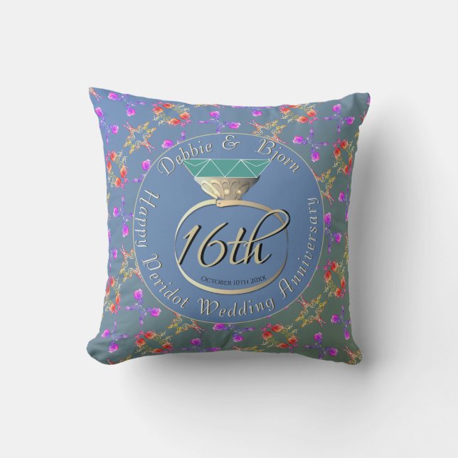 16th Wedding Anniversary Peridot & Sea Lavender  T Cushion (Front)