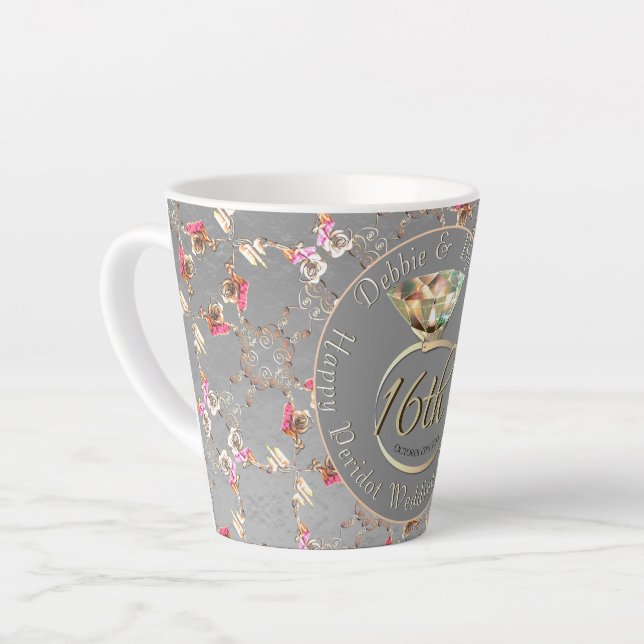 16th Wedding Anniversary Peridot & Silver  Latte M Mug (Left Angle)