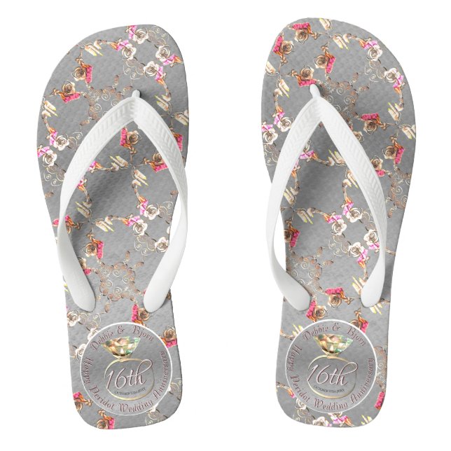 16th Wedding Anniversary Peridot,Wax, & Statice Thongs (Footbed)