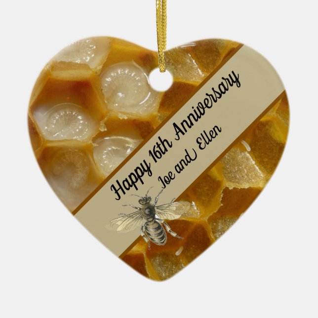 16th Wedding Anniversary, Wax Keepsake Heart Ceram Ceramic Ornament (Front)