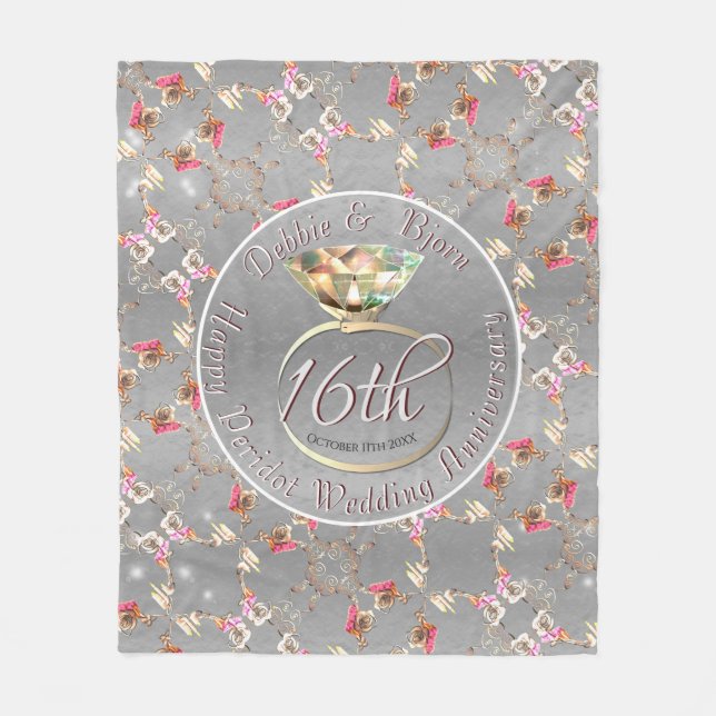 16th Wedding Anniversary Wax, Peridot & Satice Flr Fleece Blanket (Front)