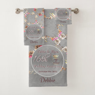 16th Wedding Anniversary Wax, Statice, & Peridot  Bath Towel Set