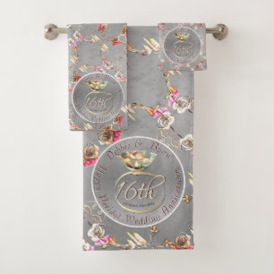 16th Wedding Anniversary Wax, Statice, &Peridot Em Bath Towel Set