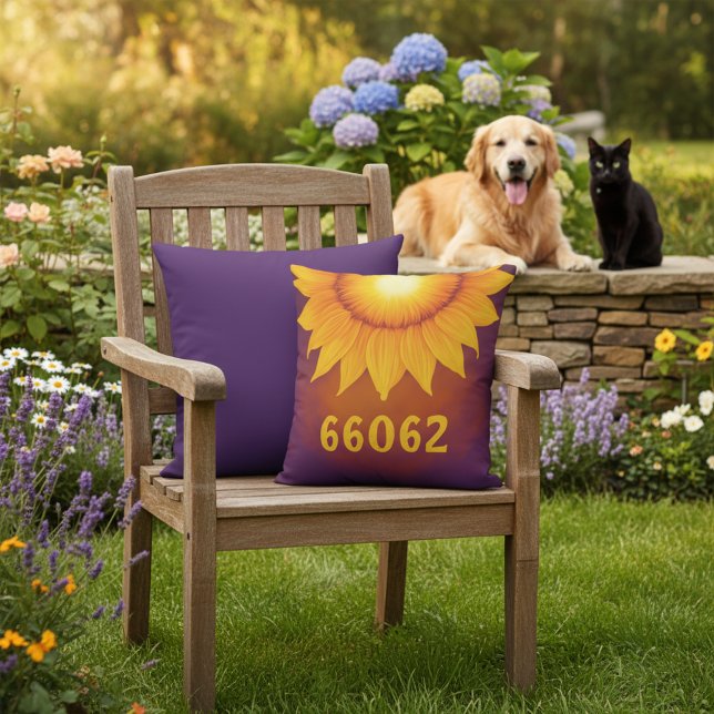 16x16 Custom Zip Code & Sunflower Outdoor Pillow (Personalized zip code and sunflower outdoor throw pillow.)