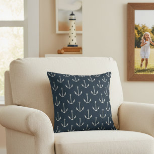 16x16 Nautical Anchors Navy Blue Throw Pillow