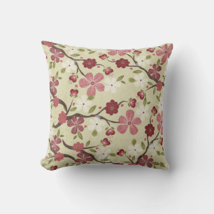 16x16 Pink Flowers and Hearts Throw Pillow