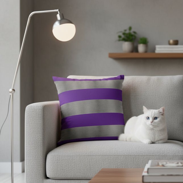 16x16 Throw Pillow for Grey Couch - Purple Stripe (16x 16 throw pillow for couch.)